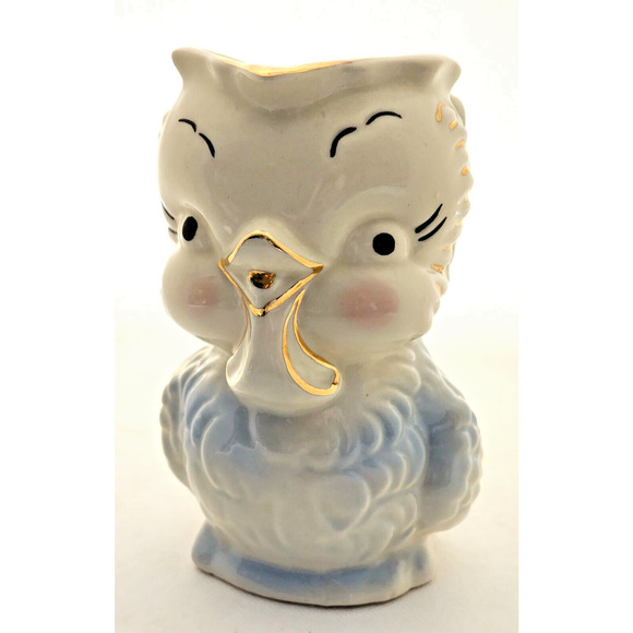 PITCHER-VASE-Vintage-Duck-Blue-Cream-Gold Trim-MCM-HANDLE-3D - Picture 10 of 14